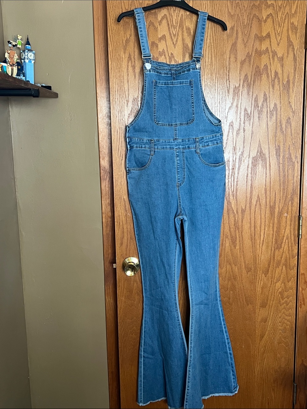 Pink Lily Medium Blue Denim Flared Overalls